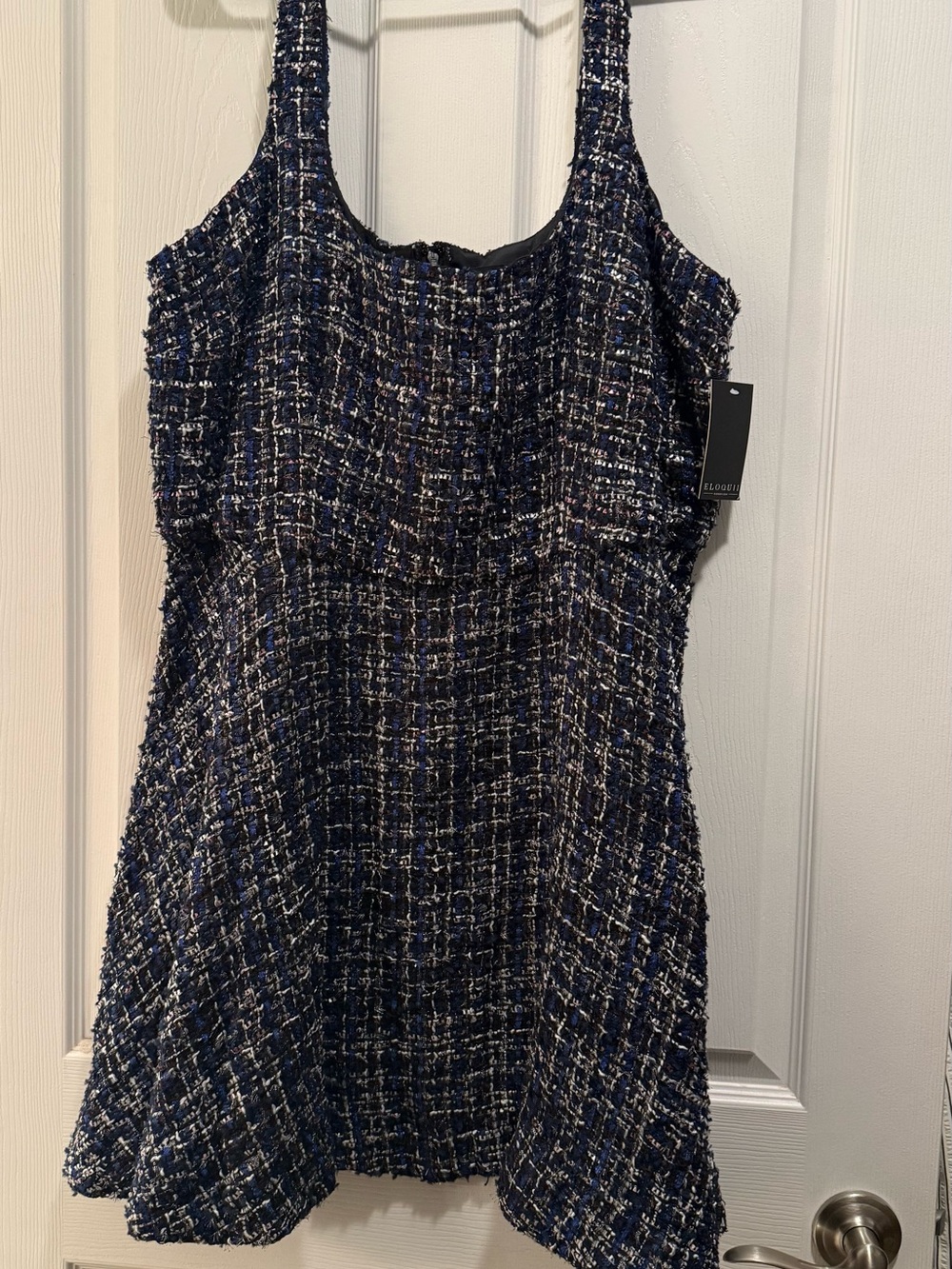 Eloquii Navy and White Tweed Mini Dress